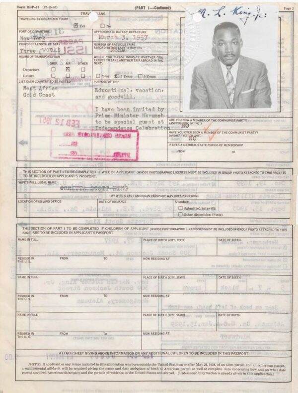 Martin Luther King Jr. State Department Records - Passport Files - Image 2